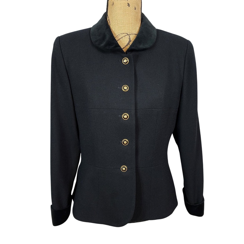 Vintage KASPER ASL Size 10P 100% Wool Velvet Trim Dinner Jacket Classic Luxury